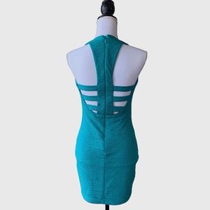 OFF  BEBE TEAL BODYCON RIBBED CUTOUT MINI DRESS